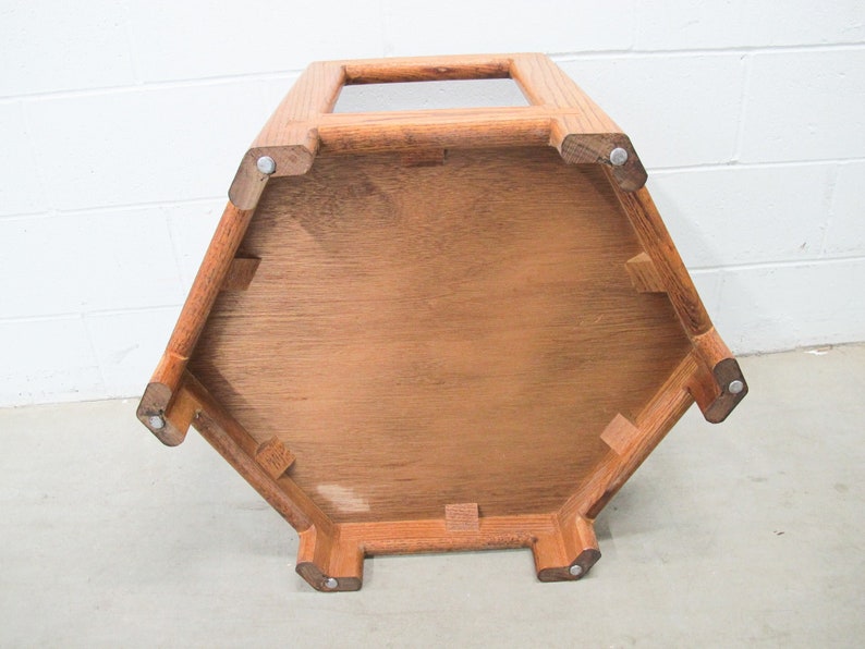 Midcentury Hexagon Table with Frosted Black Glass image 4