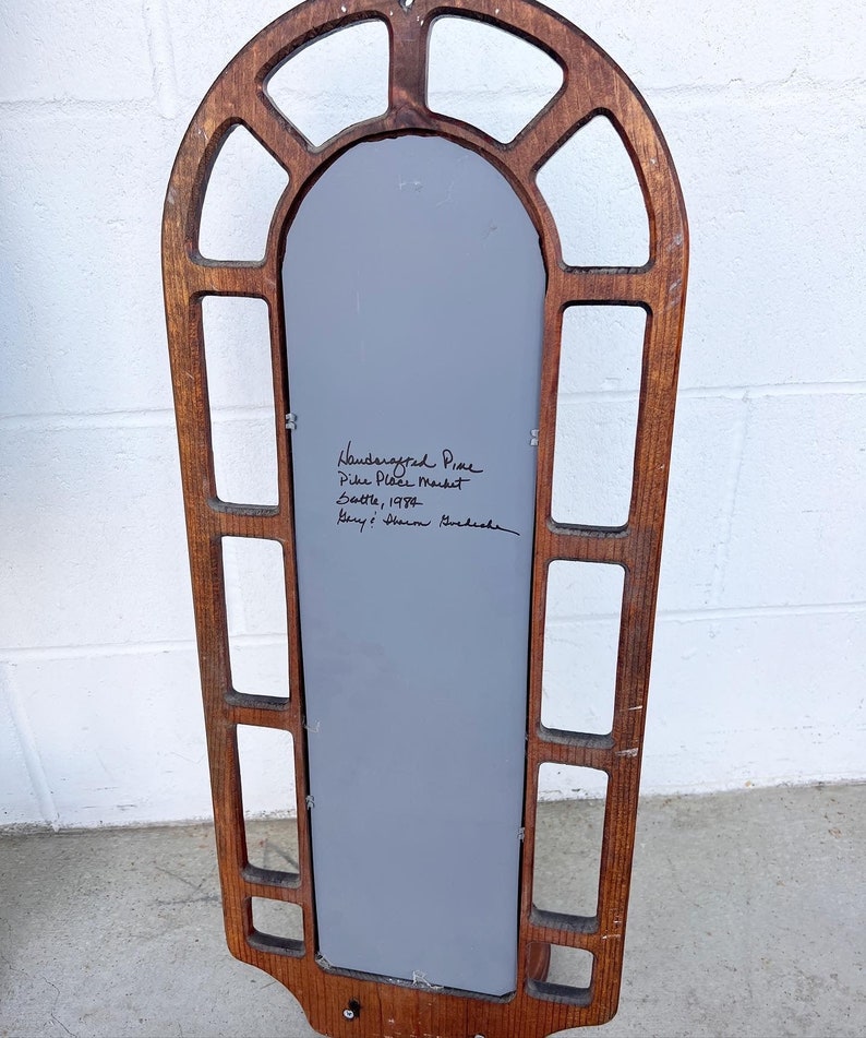 1980s Pine Wood Framed Mirror with Shelf image 8