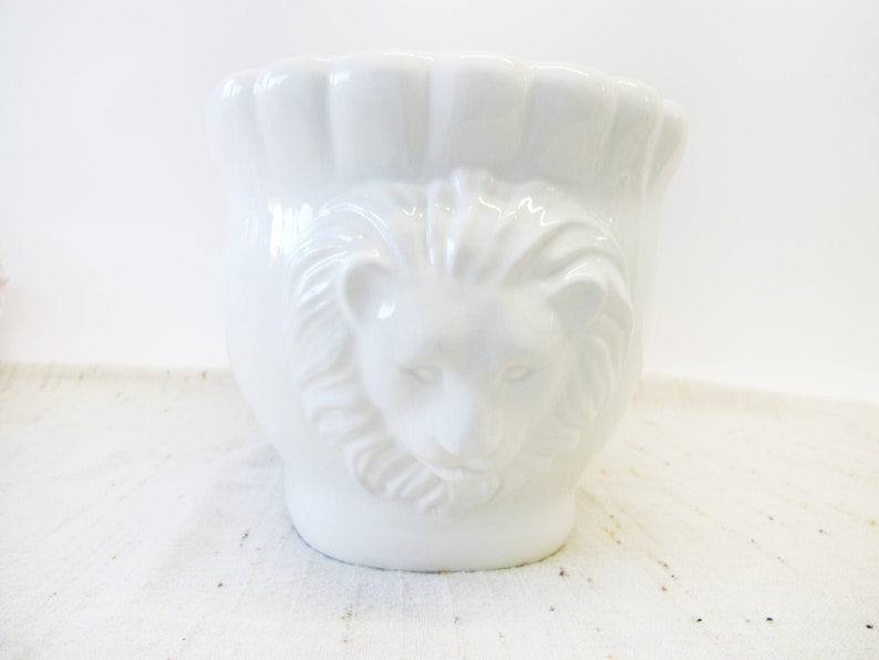 Large Italian White Ceramic Serving Bowl with Lions Heads image 6