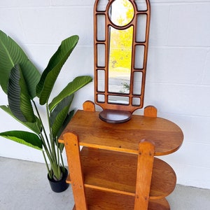 1980s Pine Wood Framed Mirror with Shelf