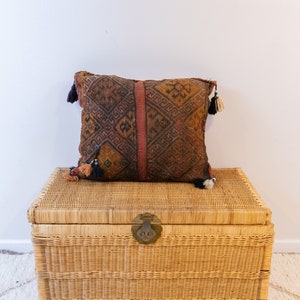 Kilim Pillow from Turkey with Glass Beads and Pom Poms image 4
