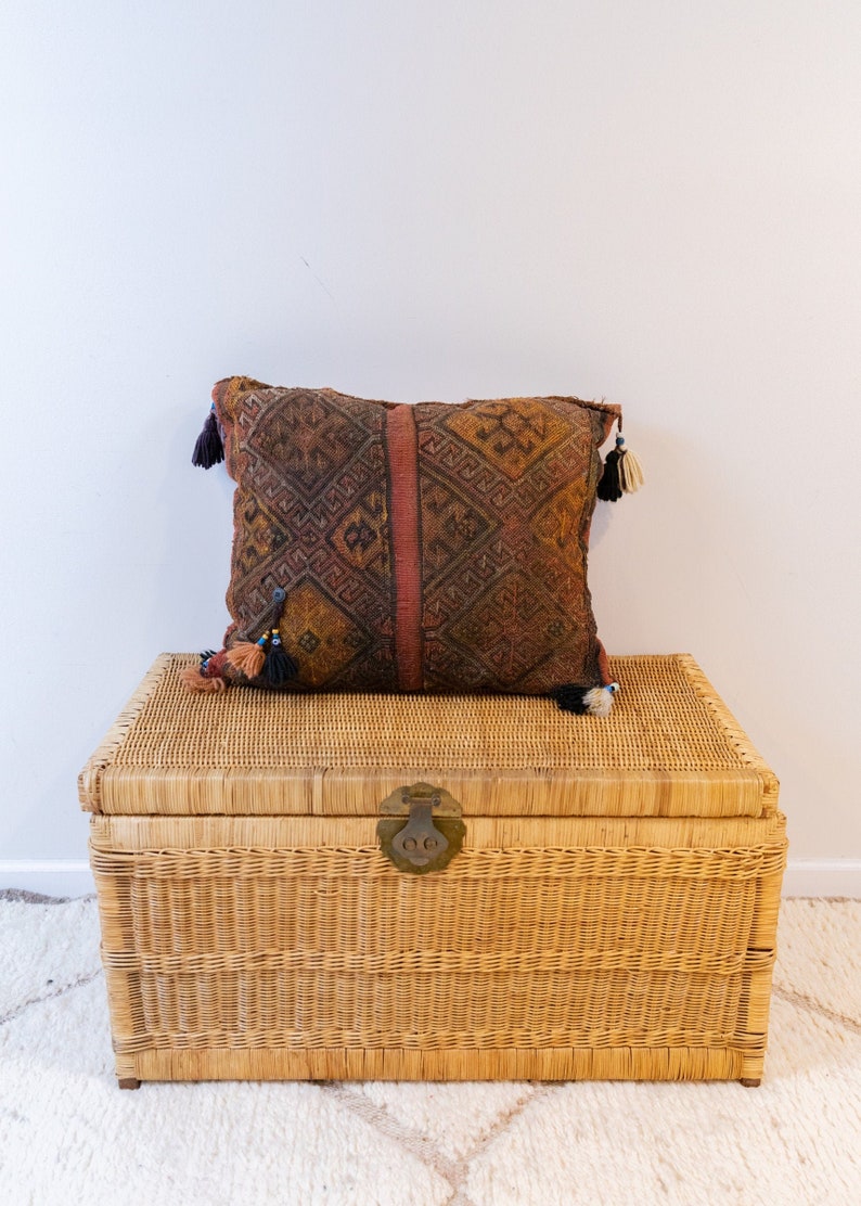 Kilim Pillow from Turkey with Glass Beads and Pom Poms image 4