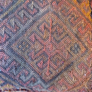 Kilim Pillow from Turkey with Glass Beads and Pom Poms image 6