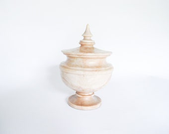 Pink Lidded Marble Alabaster Canister Jar Dish Vintage Antique