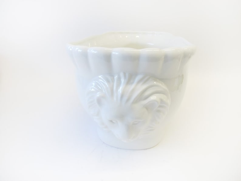 Large Italian White Ceramic Serving Bowl with Lions Heads image 2