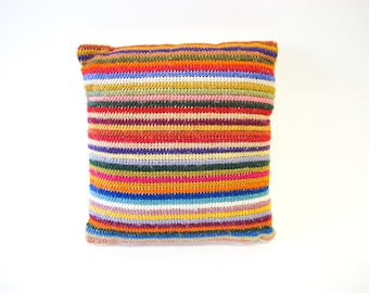 Hand Made Vintage Hawaiian Rainbow Knit Pillow