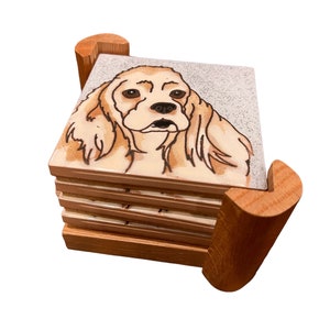 Pumpkin Inc Spaniel Dog Tile Coaster Set of 4 with Holder