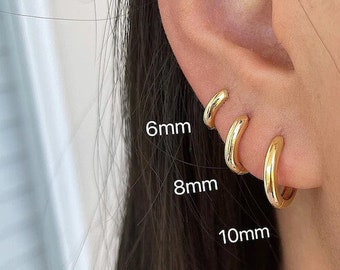 18k Gold Plated Sterling silver small medium large bold hoop earrings, huggie hoops, minimalist dainty hoop cartilage earlobe earrings