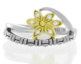 Philip Andre 18K Gold /& Sterling Silver Designer Diamond Flower Ring size 6.5