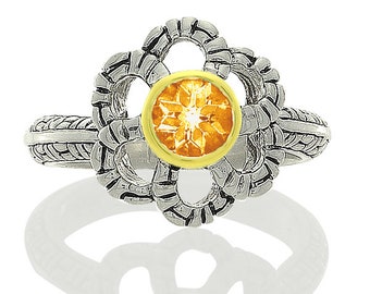 Philip Andre 18K Gold /& Sterling Silver Designer Diamond Flower Ring size 6.5
