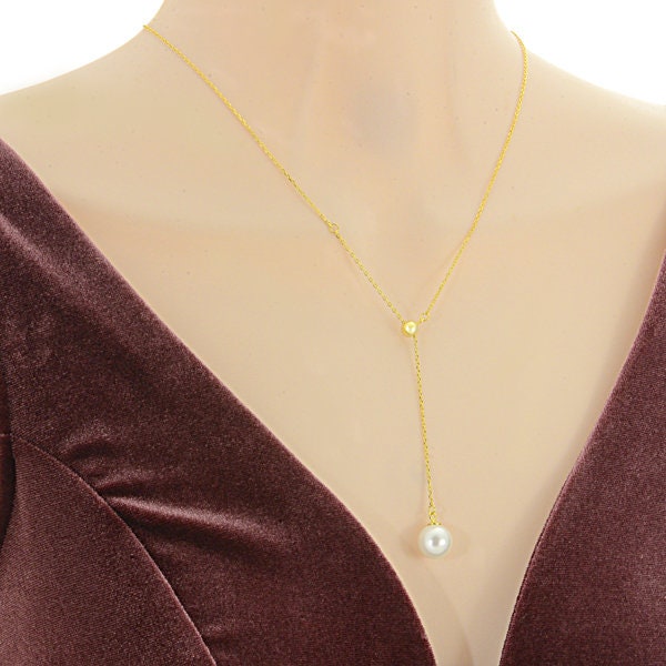 Y-shaped Freshwater Pearl Lariat Style Necklace  S925 sterling silver 18k Yellow Gold Plated