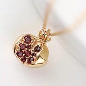 18KT GP over 925 Sterling Silver Pomegranate Reversible Fruit Necklace, Garnet, Adjustable, Armenian symbol, Mother's Day, Valentine's  Day