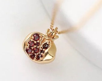 18KT GP over 925 Sterling Silver Pomegranate Reversible Fruit Necklace, Garnet, Adjustable, Armenian symbol, Mother's Day, Valentine's  Day