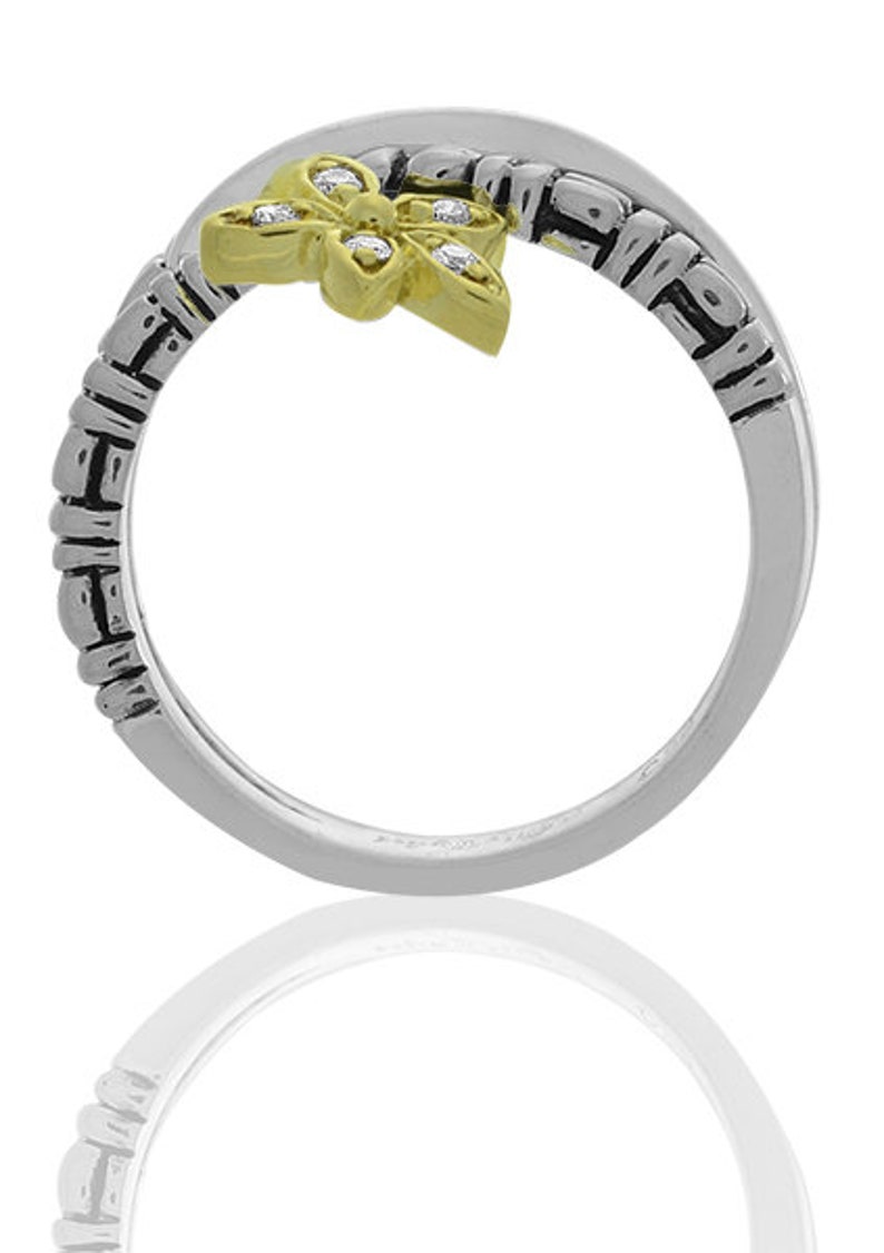 Philip Andre 18K Gold /& Sterling Silver Designer Diamond Flower Ring size 6.5