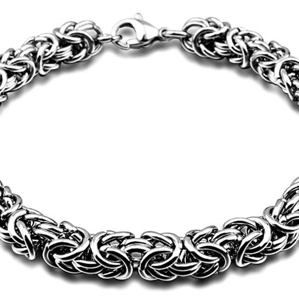 Men's Byzantine Cord Stainless Steel Bracelet 18K White Gold Rhodium Plated 8.0"