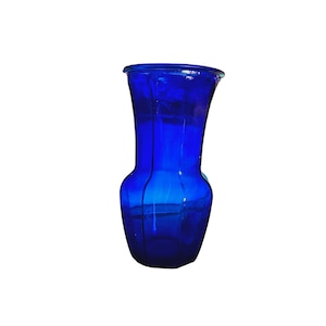 Cobalt Blue Glass Vase, Blue Flower Vase, Ribbed Vase, Cobalt Blue Room Decor, Vintage Vase