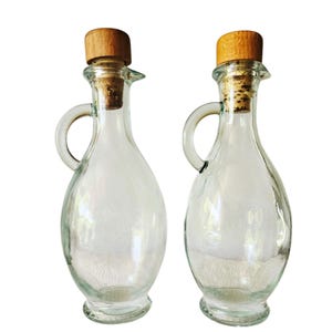Set of 2 Glass Vinegar/Oil Cruets, Clear Glass Bottles, Vinegar Bottles,  Oil Cruet,  Glass Cruet
