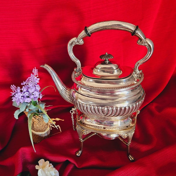 Rare Antique Silver Plate Kettle With Stand And Burner By L&W S, Queen Anne Style English EBPM Water Kettle, Anniversary Gift, Birthday Gift