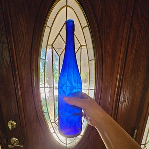 Tall Cobalt Blue  Glass Bottle 12.5&quot;, Blue Wine Bottle, Decorative Bottle,  Blue Home Decor, Bar Decor, Kitchen Decor, Blue Bottle Barware,