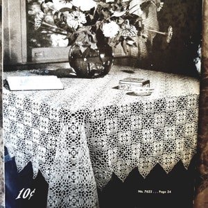 1940s Vintage Crochet Pattern Instant Download, JPG Tablecloth Crochet Pattern From Crochet For Tables,  Crochet Tablecloth Pattern