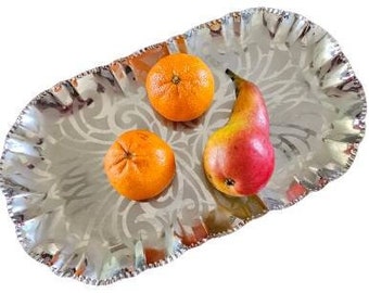 Vintage Metal Serving Tray With Crimped Edge, Fruit Dish, Relish Platter, Buffet Server, Serving Tray, Buffet Server