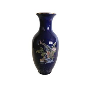 Vintage Asian Style Porcelain Vase, Blue Vase,  Small Vase,  Floral Pattern Vase, Housewarming Gift