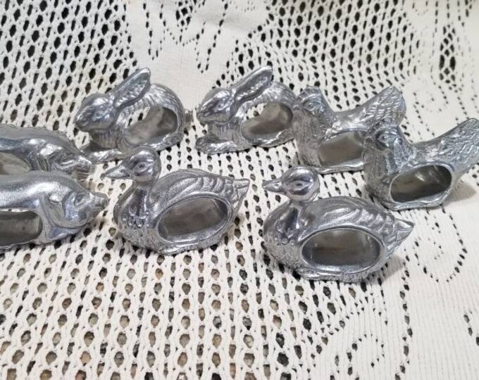 8 Vintage Pewter Napkin Rings Animal Napkin Holders Animal Etsy