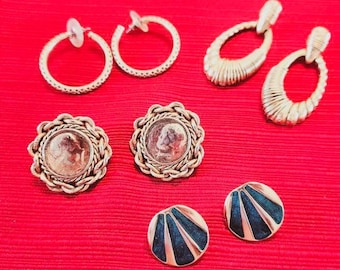 Vintage Jewelry Lot Of 4 Pairs Of Earrings Gold Tone,  Costume Jewelry For Her, Gift For Mom, Statement Jewelry, Push Back Closure Earrings