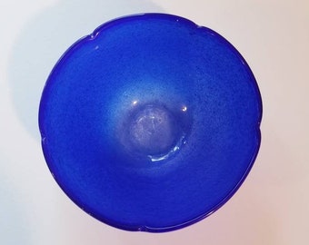 Vintage Cobalt Blue Glass Bowl, Frosted Exterior Surface Bowl, Salad Bowl, Candy Bowl, Cookie Bowl Blue Glassware, Housewarming Gift