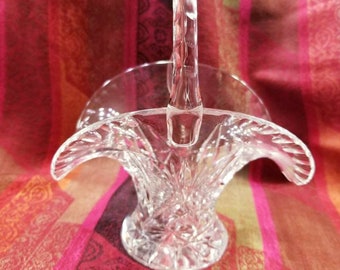 Vintage Crystal Bowl with Handle, Mid-Century Candy Dish