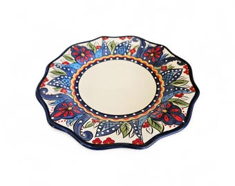 Piatto da portata/cena Lucca della Vintage Tabletops Gallery - 11,5" - Colori vivaci, piatto con bordo smerlato fatto a mano