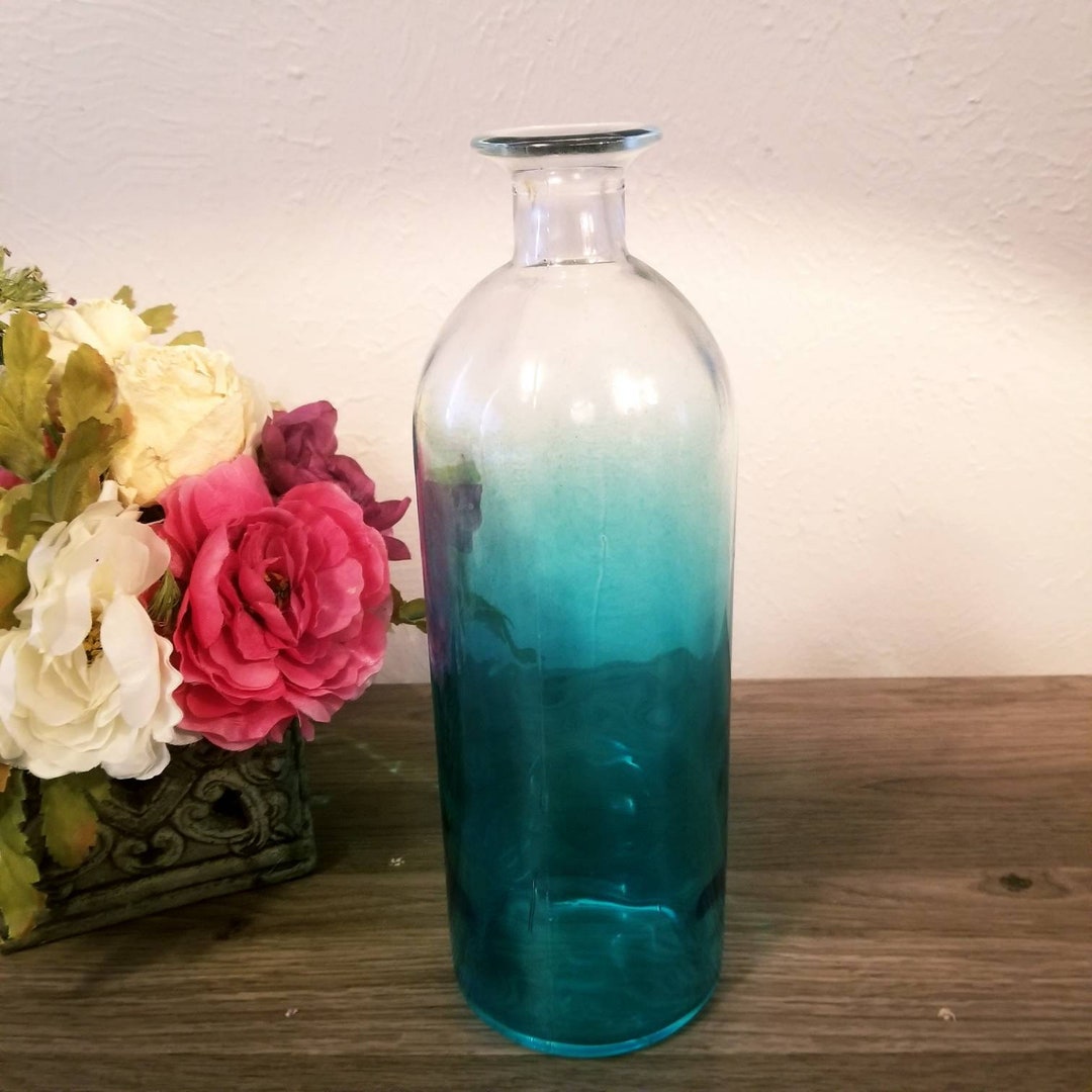 Vintage Blue Glass Vase, Tall Blue Vase, Single Flower Vase/bottle