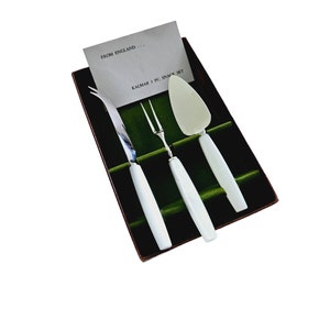 Vintage Kalmar Designs Snack Set 3-teilig in Box, Edelstahl, Servierbesteck Made in England