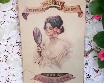 Old Jos.Schlitz Company Milwaukee Lager Beer Ad Sign, Victorian Wall Sign, Bar Decor, Pub Decor, Wall Sign