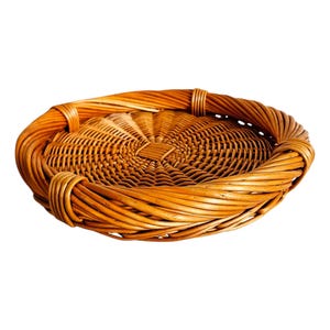 Vintage Round Wicker Tray, Fruit Tray, Boho Home Decor,  Rustic Wicker Basket