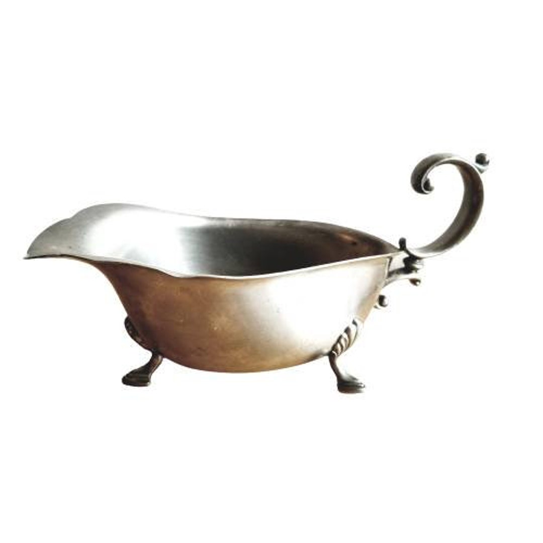 Antique Gravy Boat With Ornate Handle by International Pewter, Sauce