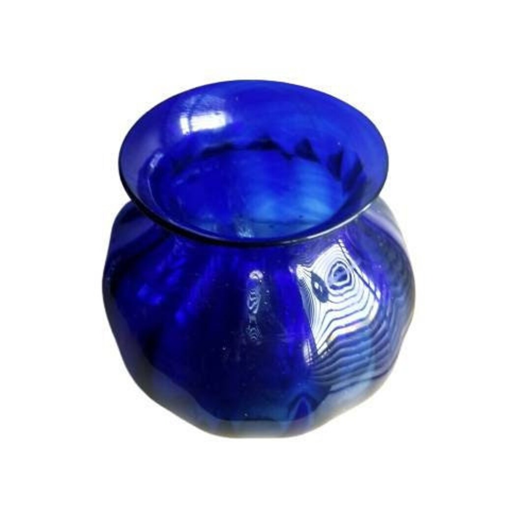 Vintage Cobalt Blue Glass Vase, Blue Vase, Ribbed Ball Vase, Flower