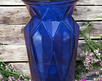 Cobalt Blue Glass Vase, Blue Flower Vase, Ribbed Vase, Cobalt Blue Room Decor, Vintage Vase, Blue Interior Decoration, Housewarming gift
