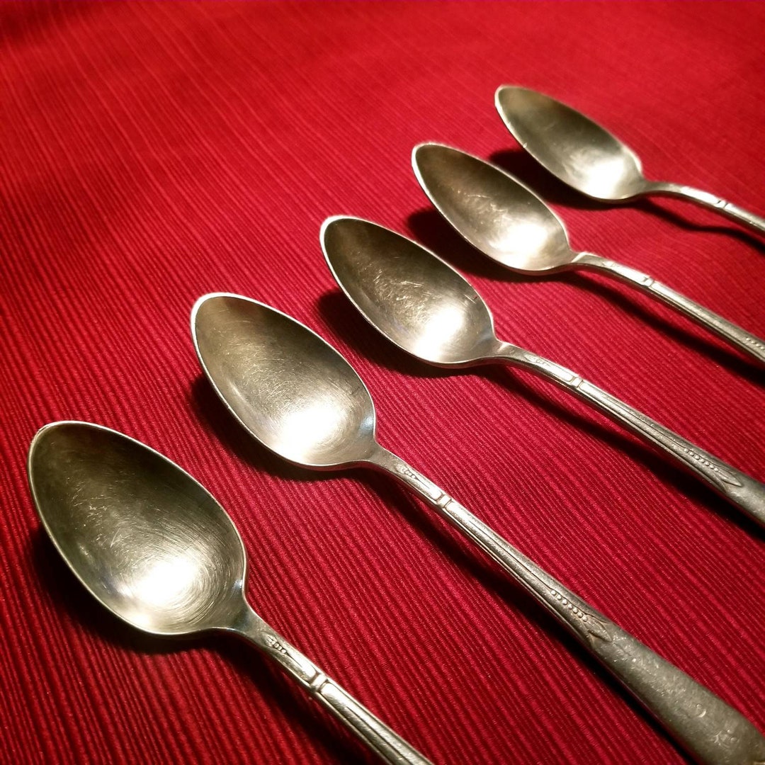 Set of 5 Vintage Anchor Rogers Silver Plate Teaspoons, International