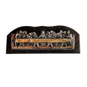 The Last Supper Plaque, Jesus Relief Plaque, Christian Home Decor, Da Vinci Inspired Art, 3D Metal Wall Decor On Wood, Christian  Home Decor