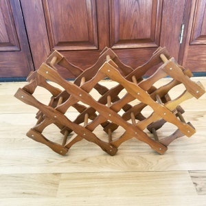Vintage Accordion Wine Bottle Rack From The 1970s, Wooden Bottle Rack For 10 Bottles, Vintage Wine Rack, Wooden Barware