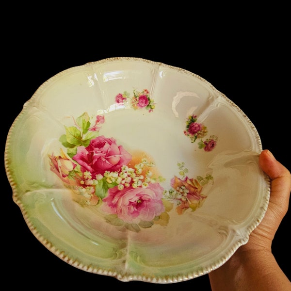 Antique Hand Painted Bowl Made In Germany, Floral Pattern Porcelain Bowl, Fine China Salad Bowl, German Porcelain Bowl