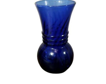 Cobalt Blue Glass Vase, Blue Vase, Ribbed Vase Flower Vase, Small Vase