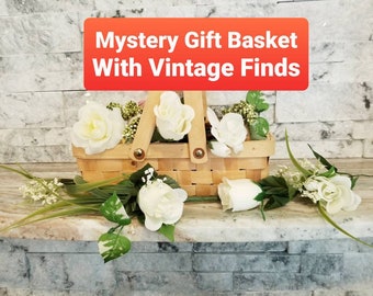 Mystery Gift Basket, Curiosity Basket, Vintage Mystery Basket, Housewarming Gift For Seniors, Gift For Mom, Gift For Grandma