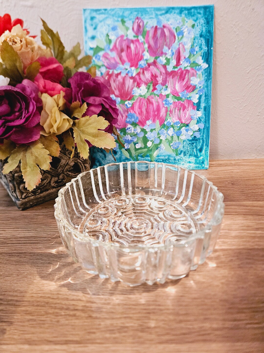 Vintage Clear Glass Bowl, Round Serving Bowl, Cookie Bowl, Nut Bowl