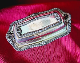 Antique Coronet Silver Plate Butter Dish with Lid, Embossed Art Deco Design