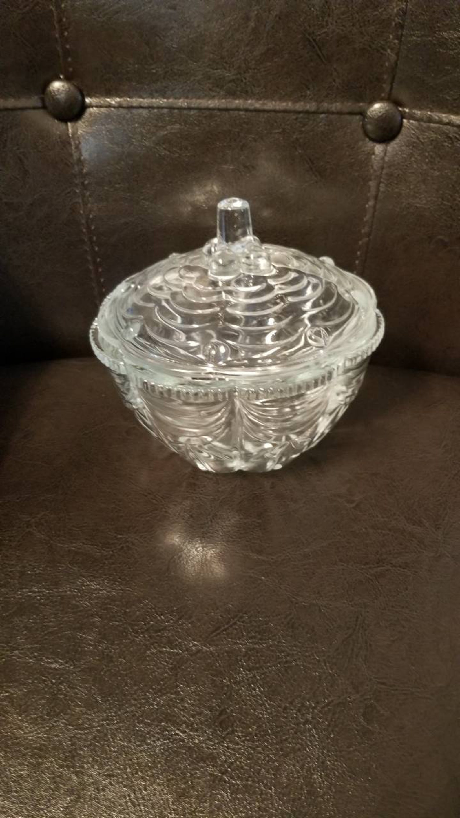 Pressed Glass Sugar Bowl With Lid Drapes Design Vintage Candy Etsy