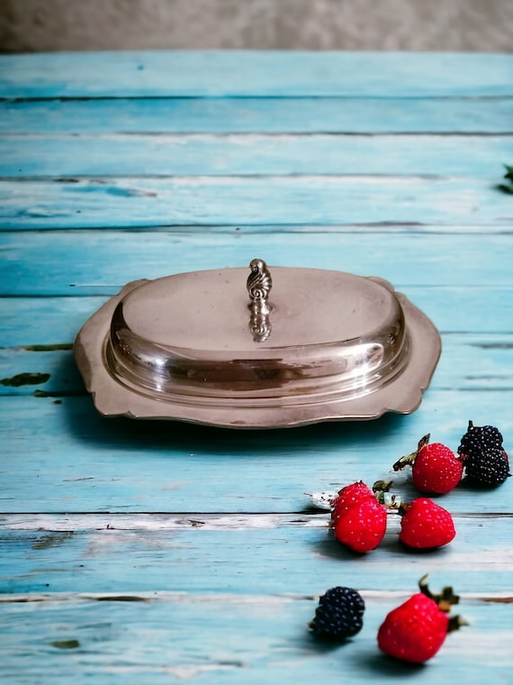 Vintage Butter Dish By Sheridan Silverplate Co., Butter Dish With Glass Liner And Lid, Silver Plate Breakfastware