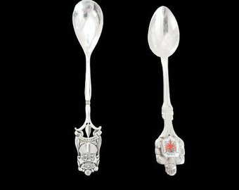 2 Small Silver Plate Spoons, Coffee Spoons Tirol & Rotterdam Spoons Marked Antiko 100 and B ARTi , Enamel Souvenir Spoon, Miniature Spoon