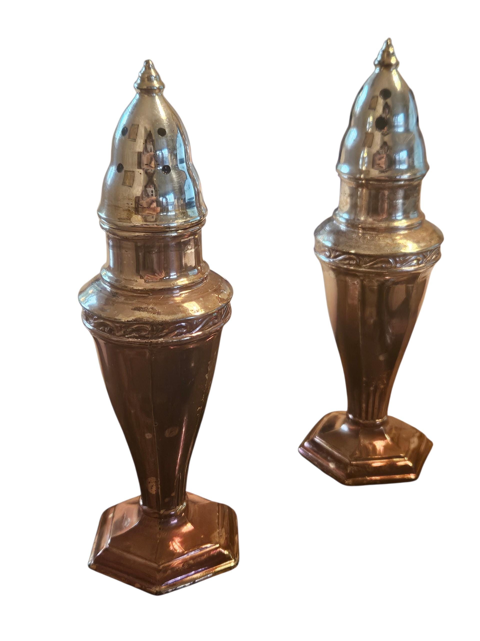 Vintage La France Silver Plated Salt Pepper Shakers Set, Copper